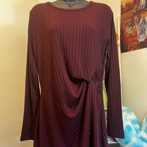 Loft Burgundy Ribbed Knit A Line Long Sleeve Sweater Dress Size Medium